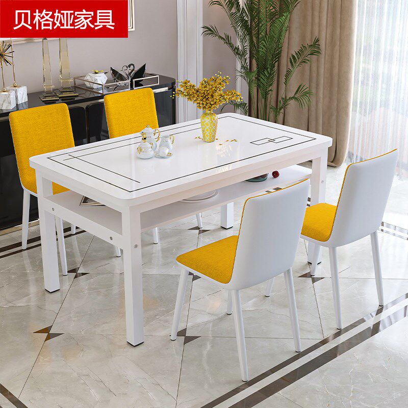 钢化玻璃双层餐桌椅组合简约小户型家用吃饭桌子饭店长方形餐桌