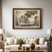 欧式 高档手绘侘寂复古风客厅风景油画世幅装 饰画 风景建筑画N297