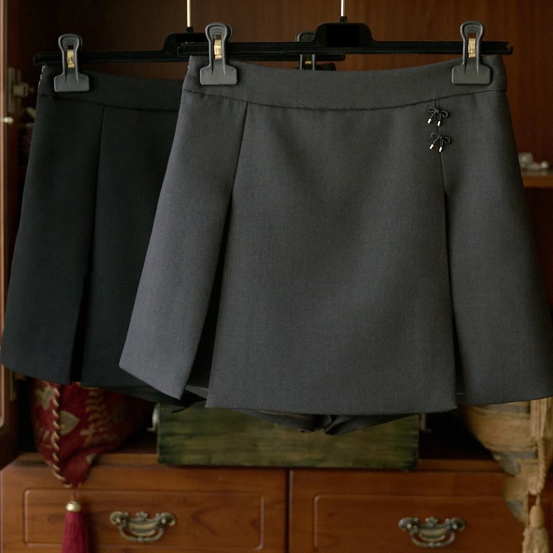 黑色西装半身裙女小个子高腰春夏a字甜酷裙ol短裙裤裙女假两件bm