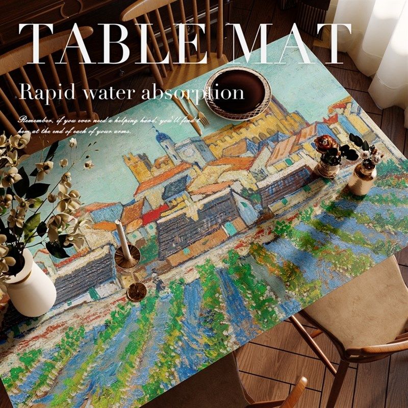 梵高创意风景 桌垫防水防油耐高温免洗PVC皮革桌垫茶几布餐桌垫可,居家布艺,桌布,淘宝优惠券,粉丝福利购,淘宝优惠卷