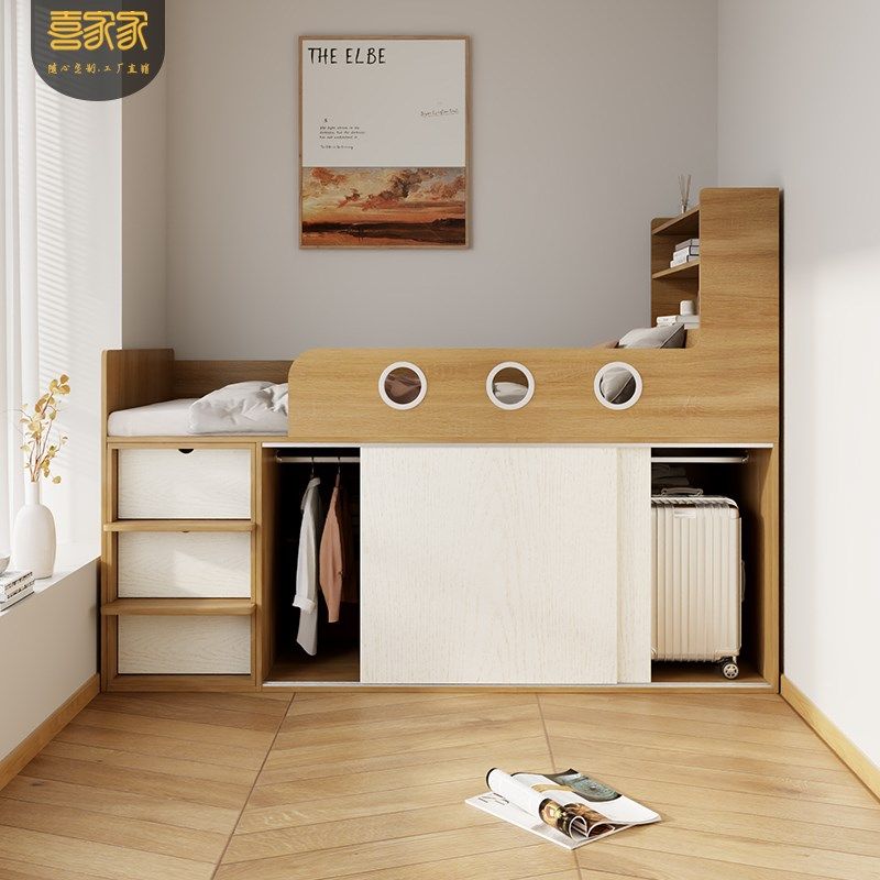 多功能带储物儿童榻榻米床头衣柜一体单人高箱收纳床可定制寄香港