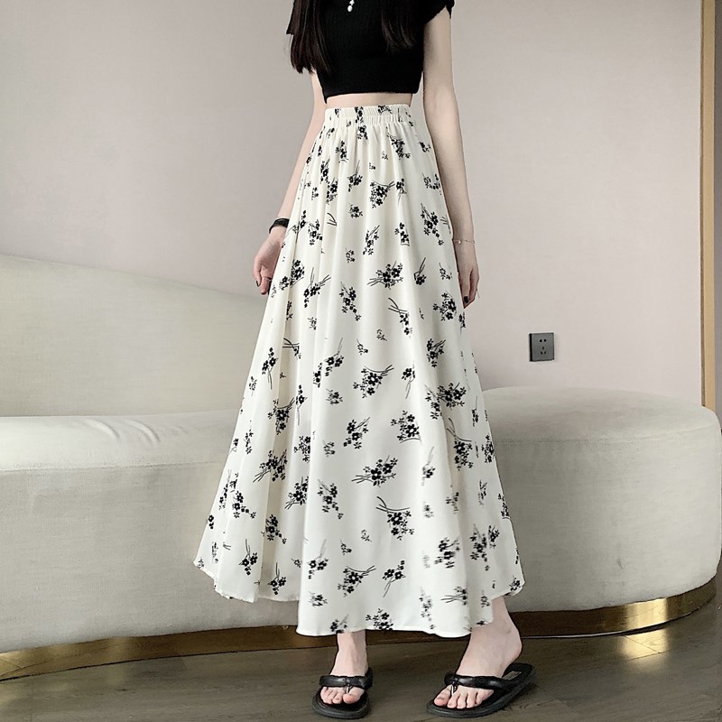 雪纺碎花裙半身裙女2024新款夏季度假遮跨大摆长裙子高腰a字半裙