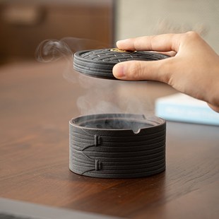 记今朝《蒸笼》蒸蒸日上陶瓷烟灰缸防风防飞灰家用茶桌办公室烟缸