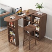 实木吧台桌子家用客厅阳台休闲可伸缩小户型隔断窄岛台餐边柜一体