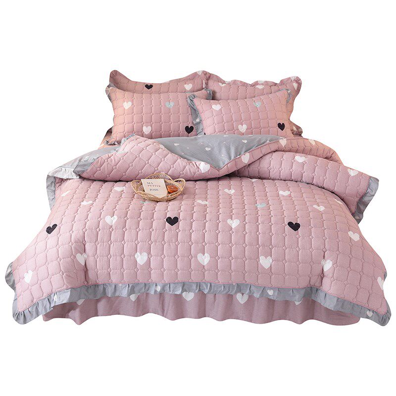 加厚纯棉全棉夹棉被套四件套冬夏两用儿童卡通可爱床单床裙床笠款