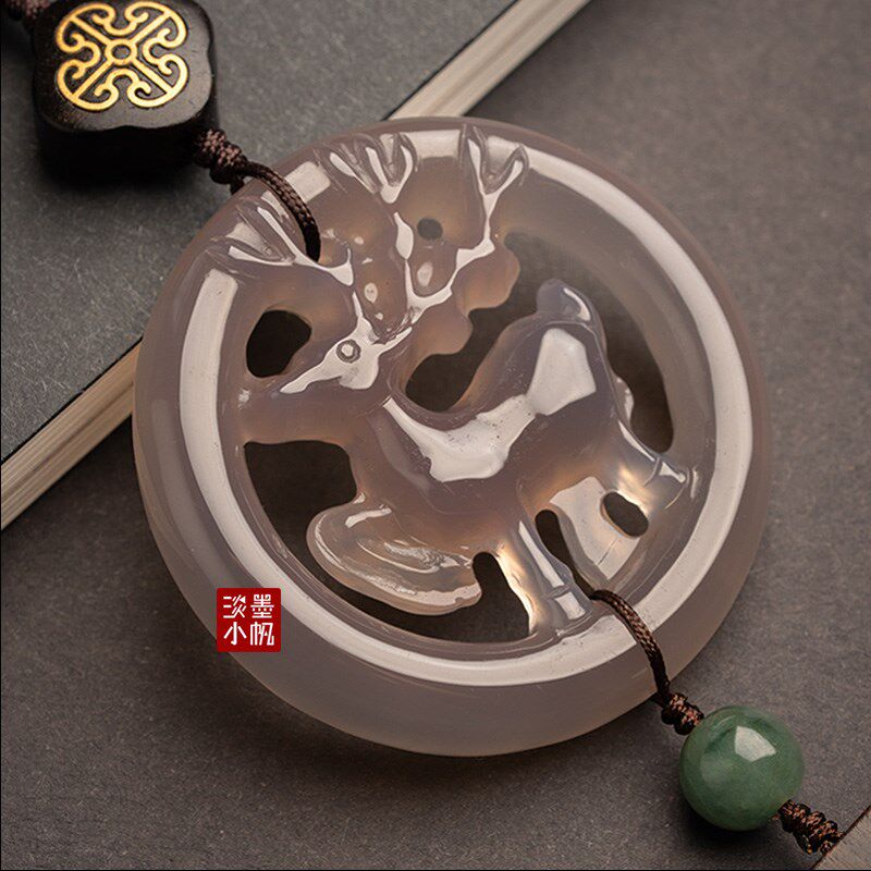 淡墨小帆灰玉髓玛瑙汽车挂件高级感车内挂车内吊饰车载饰品男高档