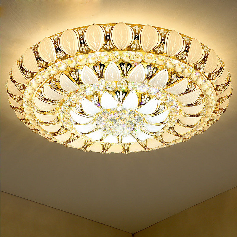 水晶吸顶灯欧式圆形卧室温馨LED灯具金色奢华灯饰书房过道玄关灯
