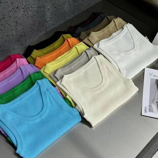 潮 内搭上衣2023春夏打底衫 元 熙1001简约气质大U领针织背心女修身