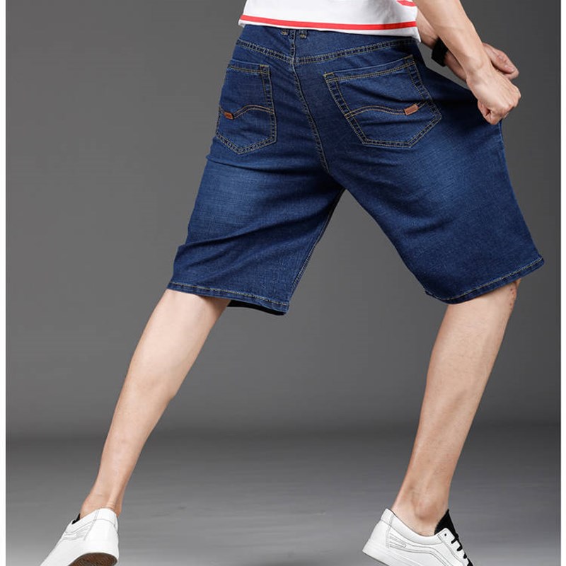 夏季薄款弹力7分牛仔裤男士宽松直筒休闲工作干活5分半截大码裤男