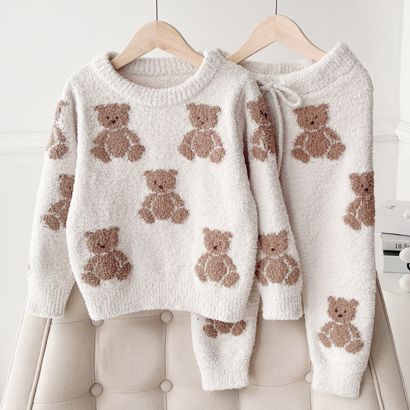 软绵绵儿童睡衣开衫套装男童女童亲子珊瑚绒家居服秋冬法兰绒套头