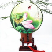 团扇流苏中国风舞蹈圆扇子双面古风绢布牡丹花鸟仕女古典旗袍走秀