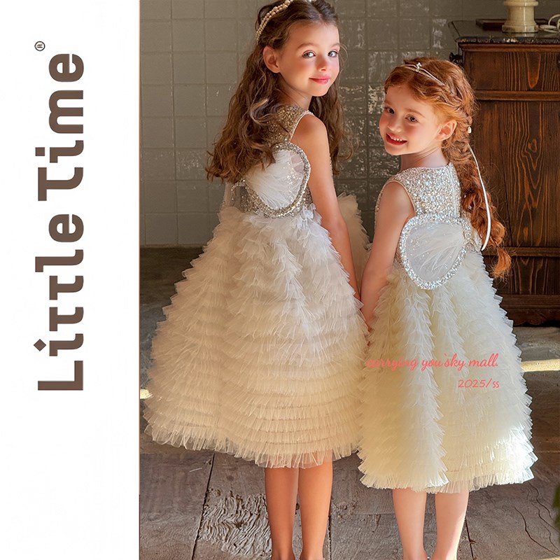 高端儿童公主裙夏季2025带翅膀蓬蓬裙女童生日六一白色礼服连衣裙