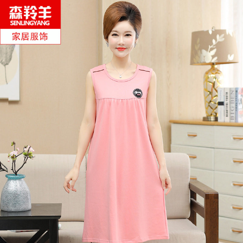 睡裙女士睡衣夏季夏天薄款裙子中长款中年妈妈加大码纯棉背心无袖