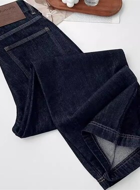防褪色深蓝色高腰直筒牛仔裤女大码秋季胖mm显瘦梨形身材裤子长裤