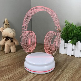 卧室氛围创意耳机七彩小夜灯触控插电视觉3d台灯装饰灯酒吧桌面灯