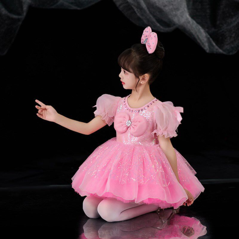 六一儿童演出服女童蓬蓬纱裙幼儿园舞蹈表演服亮片粉色可爱公主裙