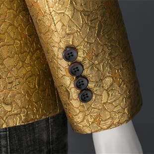男士休闲时尚金黄色花西装外套修身大码宴会舞台表演礼服西服上衣
