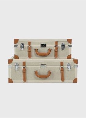 MOON慕空间样板房衣帽间收纳盒摆件米白棕色行李箱展厅装饰品道具