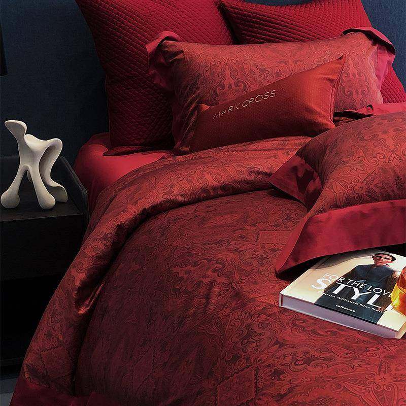 100支长绒棉四件套纯棉婚庆红色印花被套结婚1.8床上用品奢华印花
