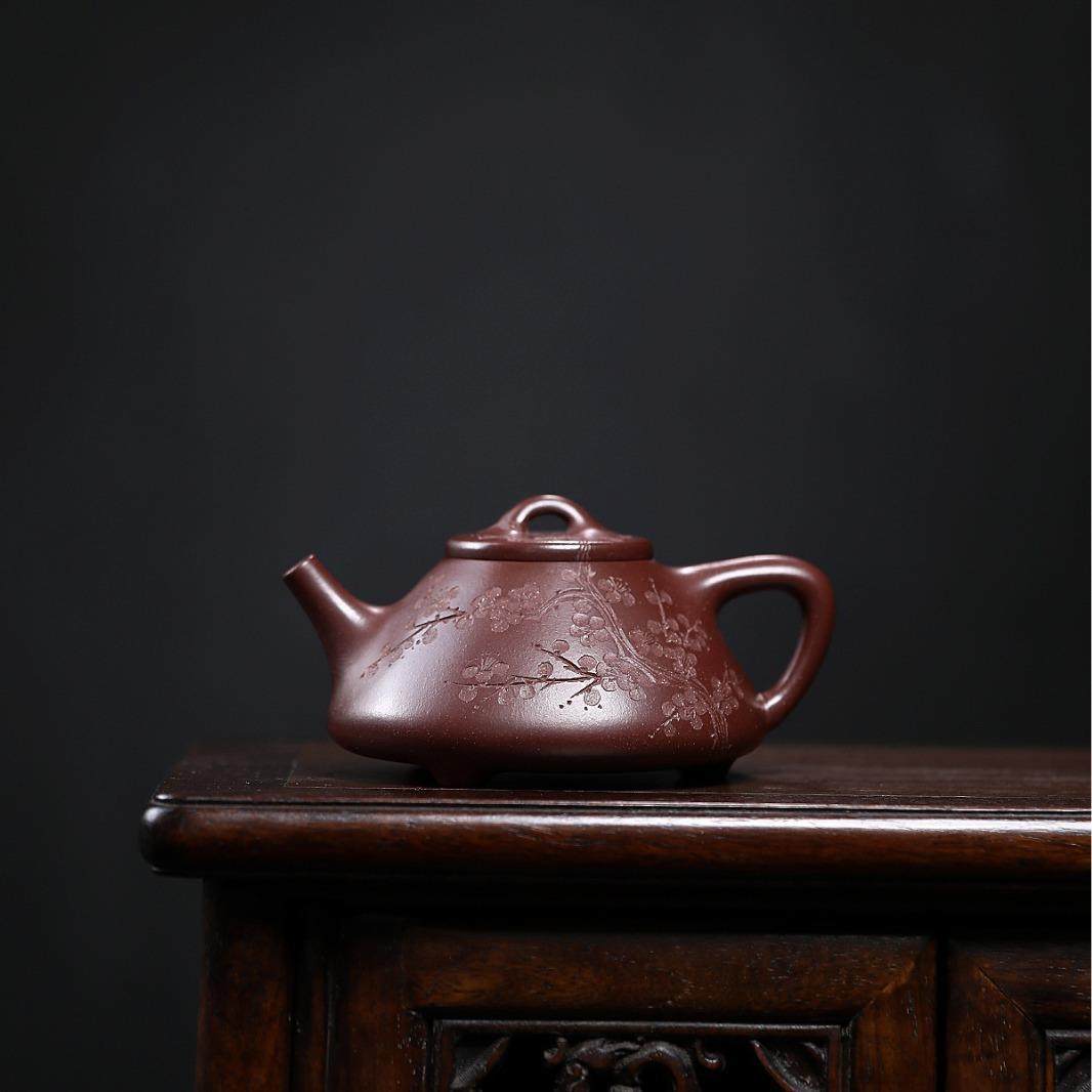 宜兴紫砂原矿龙穴砂全手工子冶石瓢240毫升精工茶具茶壶