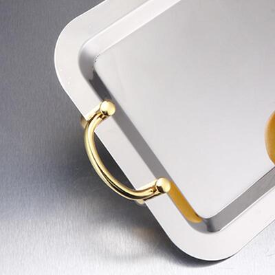 厂家加厚不锈钢镜RHD面盘酒店长形双耳托方盘水果盘平底点心盘