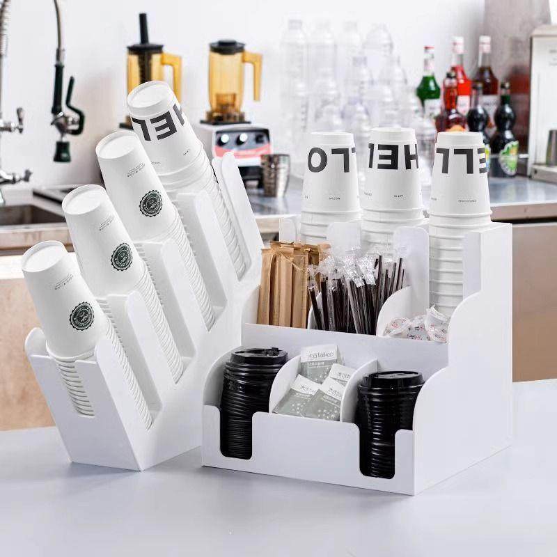 纸杯架杯一次茶性吸收纳盒咖啡奶管店商用品白色亚克C/sBhdP3力取
