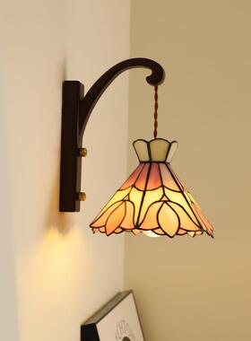 式中古创意法花朵卧室33518壁美灯式复古实木床头灯装饰氛照围灯c