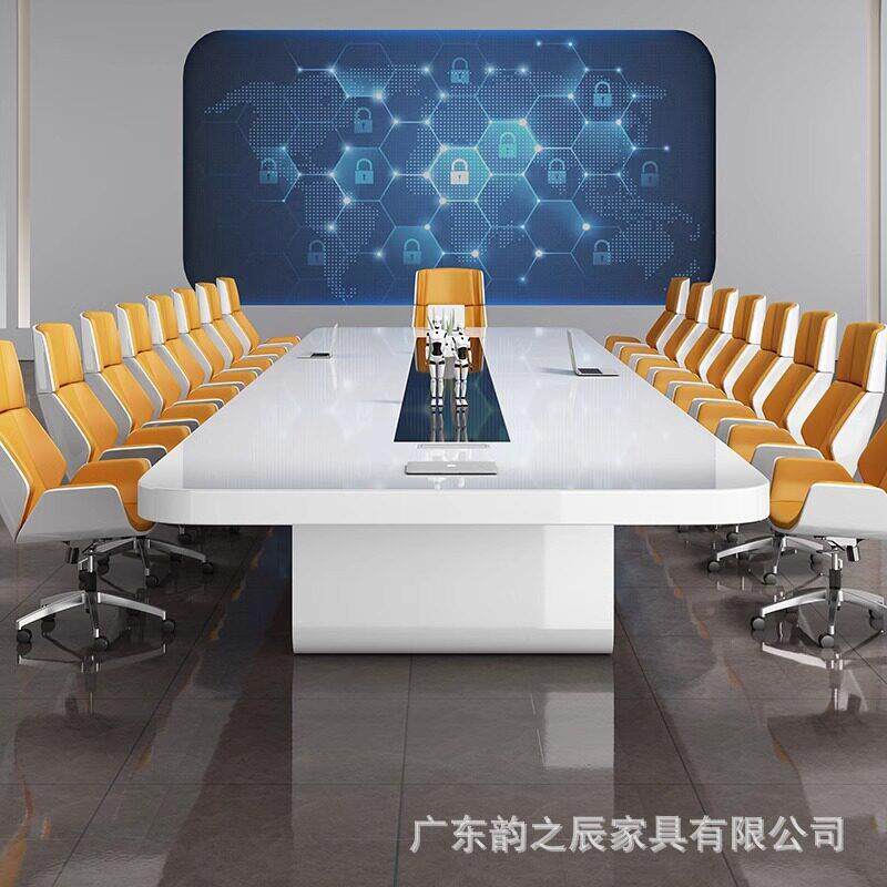 烤漆会议公桌长简桌约现大型洽条谈桌椅组合培YC训白色会议长桌