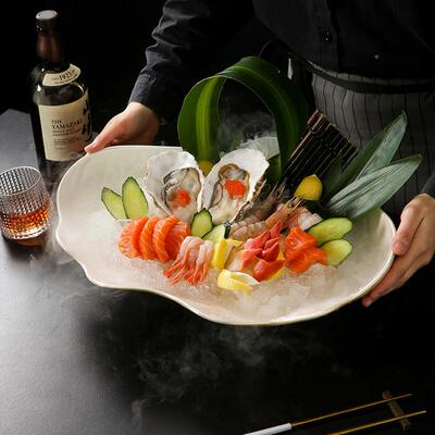 海刺身盘冰四FVW鲜角蚌盘三文鱼身拼刺盘大号干盘酒店海鲜姿造盘