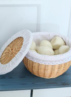 用藤放馒头筐家竹编纳筐带盖编织厨房鸡蛋篮馍框柳编保OWT温编小