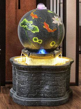 时客来运转风水装饰厅室内循环19068喷品泉景观落地财源滚滚流球