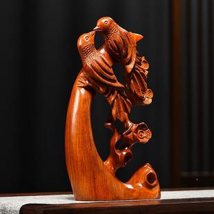木雕摆件喜上眉梢实木头刻花司鸟家居客厅办公玄关公TBClUH52铺店