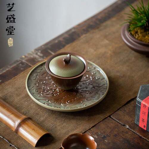 粗陶茶窑变壶承中式垫风仿古手工壶家用点盘果盘创盘意干泡火焰窑