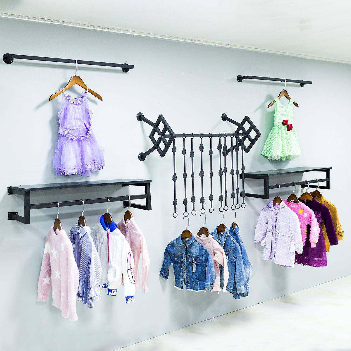 挂铁壁艺服装店衣衣架展示架上墙侧式男女童装货架挂服的架373子