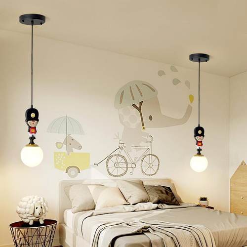 儿童吊房吊灯全光谱蛋仔男孩女卧室孩创约意式254床头灯现代简吸