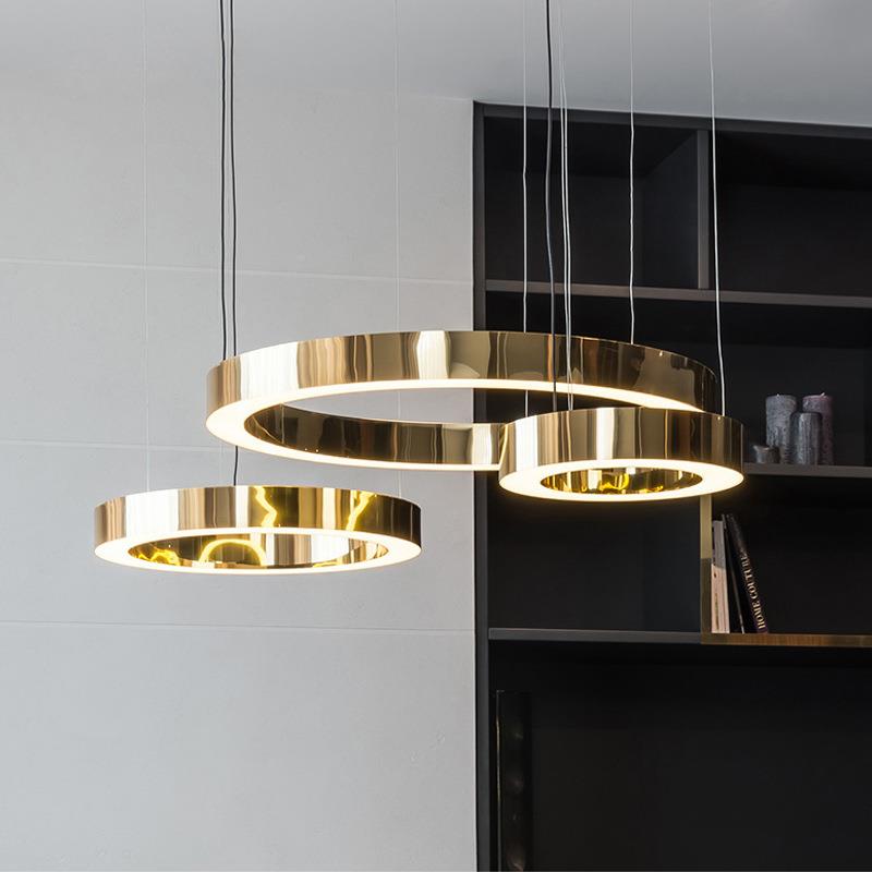 现代简约高端713设计师不锈钢酒店工星程吊圆形灯节能轻奢空艺术