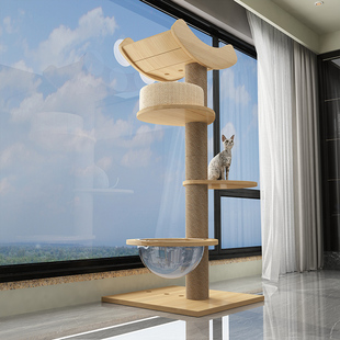 吸盘猫爬架窗户猫跳台免打孔玻璃猫爬架通天柱飘窗猫吊床猫窝一体