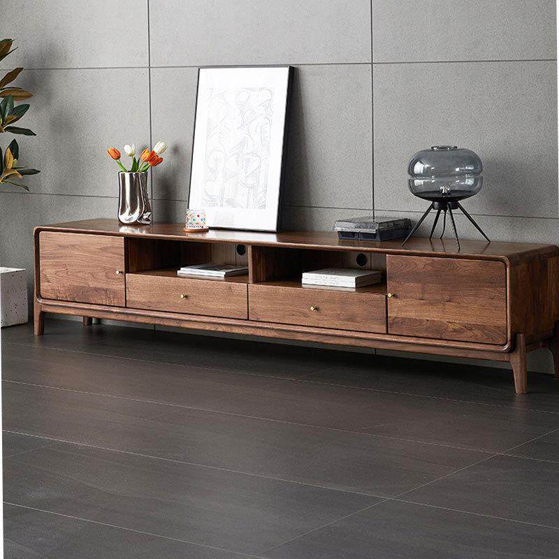 北欧黑胡桃木电视柜茶几组合极简e家北欧全实木抽屉地柜家用原木