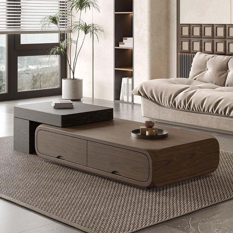 简约复古茶几小户型伸缩现代极简黑胡桃家用客厅茶几电视柜组合