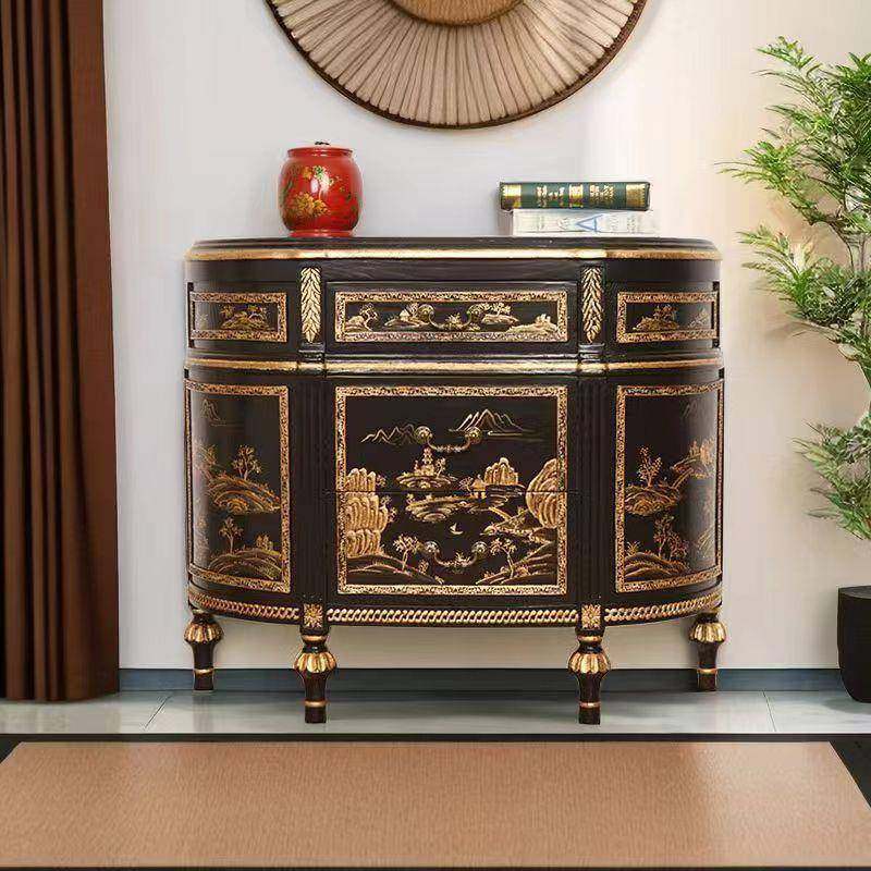 中式复古彩绘玄关柜实木装饰隔断餐边柜边柜中国风黑色储物柜现货,电子元器件市场,其它元器件,淘宝优惠券,粉丝福利购,淘宝优惠卷