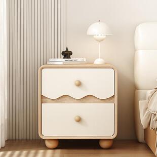 实木创意原木奶油风家用小型儿童卧室轻奢感网红简约床头柜