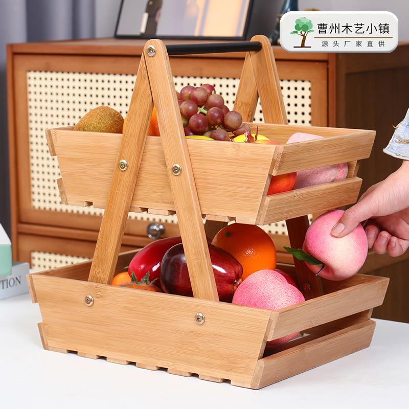 实木双层置物架可手提面包甜品架厨房桌面水果蔬菜架木质收纳架