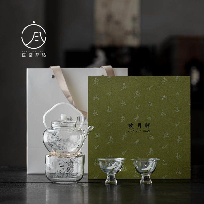 宜室茶话松鹤玻璃茶壶蜡烛台加热底座煮茶炉一壶二杯茶具套装送礼,纺织面料/辅料/配套,纺织机械配件,淘宝优惠券,粉丝福利购,淘宝优惠卷