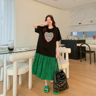 加大码胖mm连衣裙巨显瘦宽松遮肚子裙子夏天短袖洋气2024年新款夏