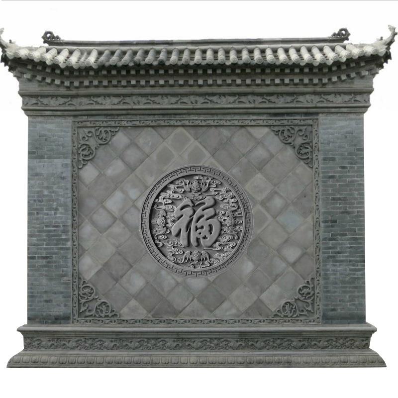 仿古小院照壁圆形荷花鱼砖雕浮雕仿古砖雕挂饰室外中式福字砖雕