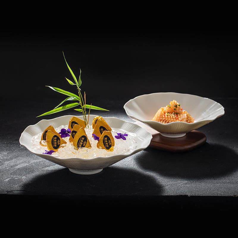 镇餐厅特色冰法国肝碗鹅创意纯62白陶瓷鲜海刺身冷盘子凉菜碟杏叶