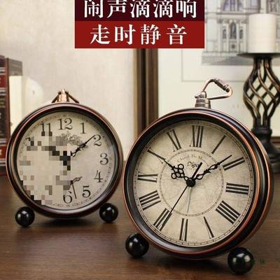 美式小闹钟用床头复静音座钟PFT学生桌面台钟厅古客时钟摆件台式