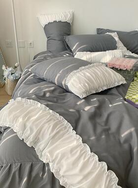 法式边花褶皱套四被件公主BWO风纯色床裙南通床上三件套套2025