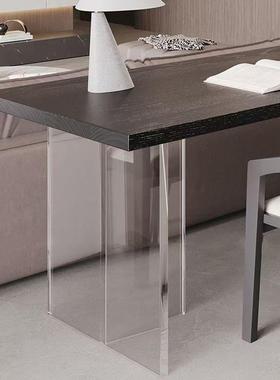 黑色实木书横沙发后长桌条亚克力厅OYA悬浮双人学习桌极桌简电脑