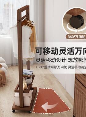 落衣地家用卧室易帽HVB架全实木橡胶木立式挂挂衣简架带滚轮不占